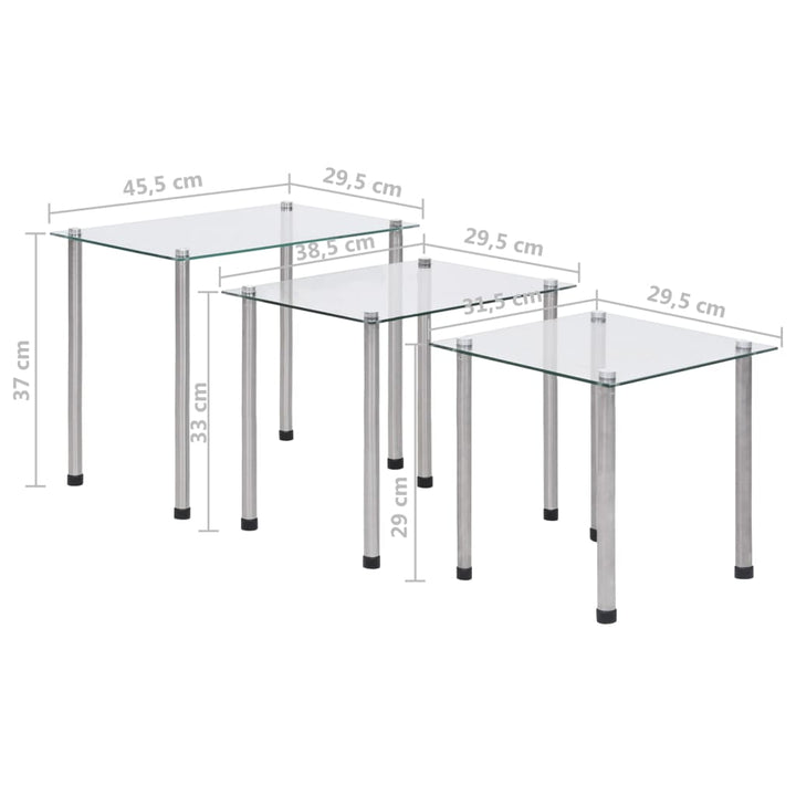 Satsbord 3 St Genomskinlig Härdat Glas