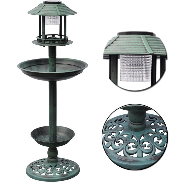 Fågelbad/Matare Med Soldriven Lampa