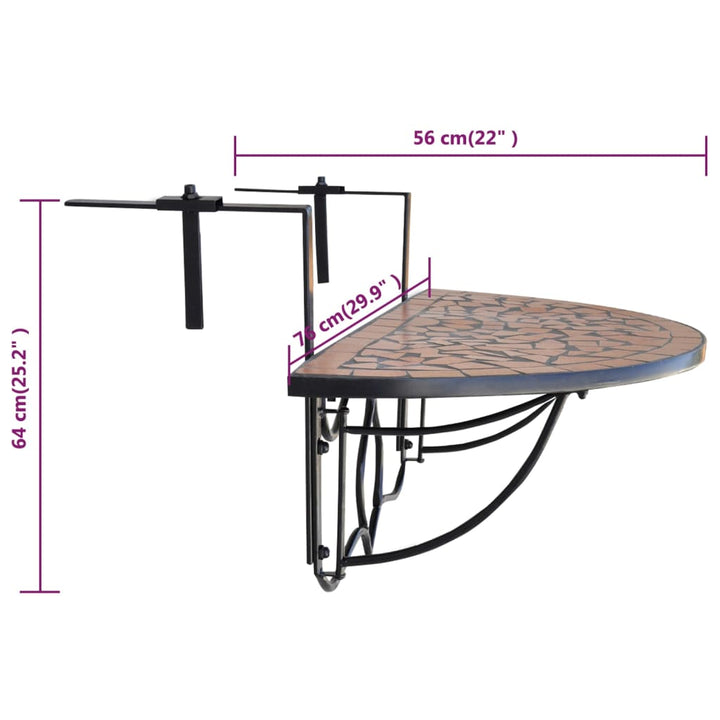 Hängande Balkongbord Terrakotta Och Mosaik