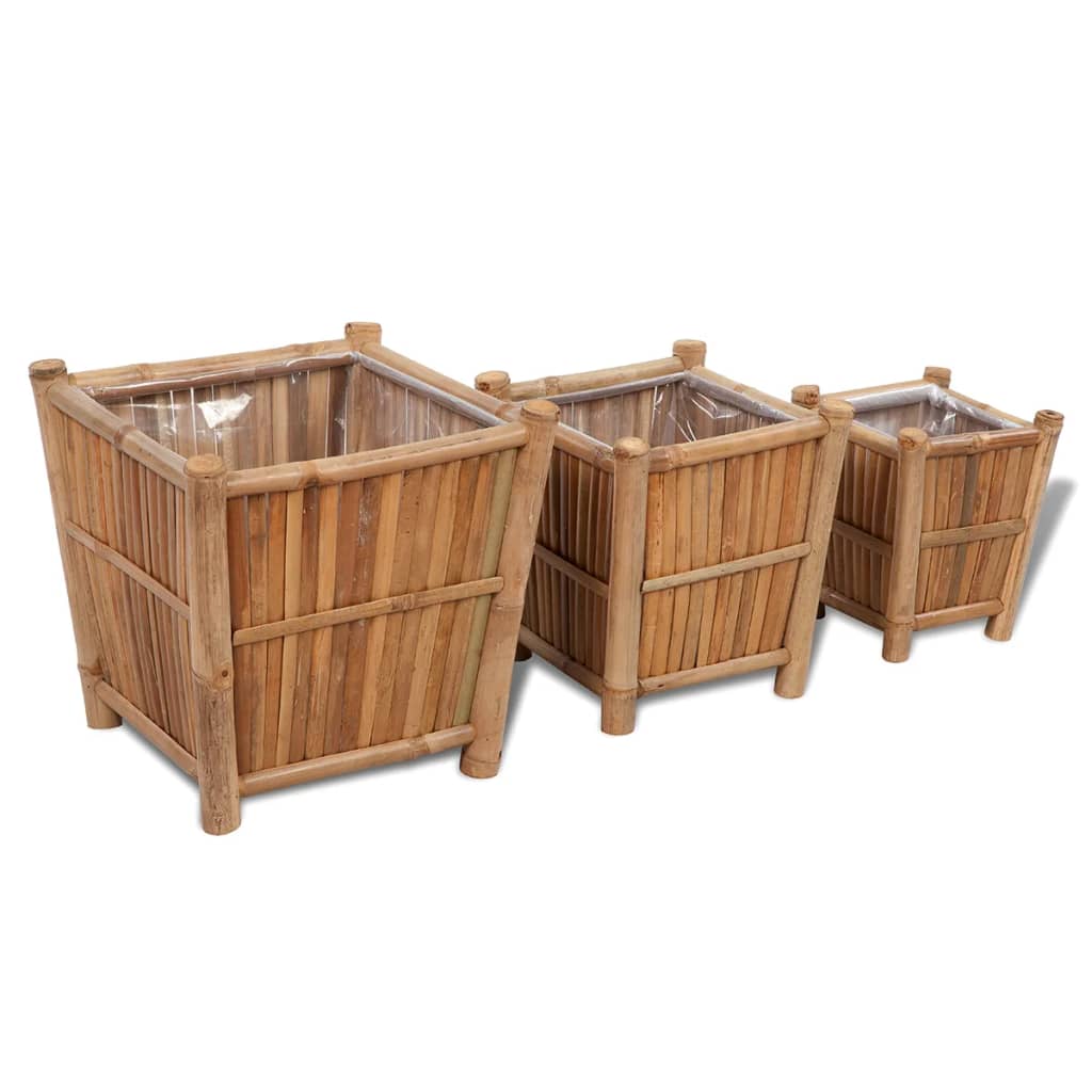 Blomlådor 3 St Bambu Med Nylonfoder