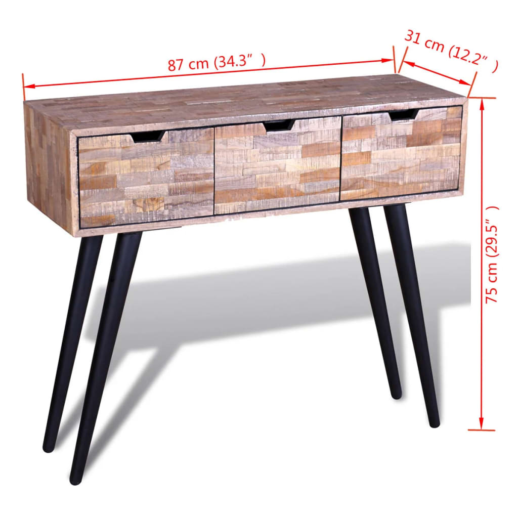Konsolbord Med 3 Lådor Återvunnen Teak