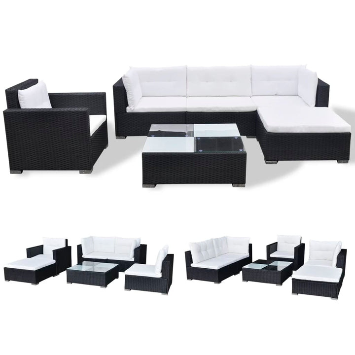 Loungegrupp För Trädgården Med Dynor 6 Delar Konstrotting Svart