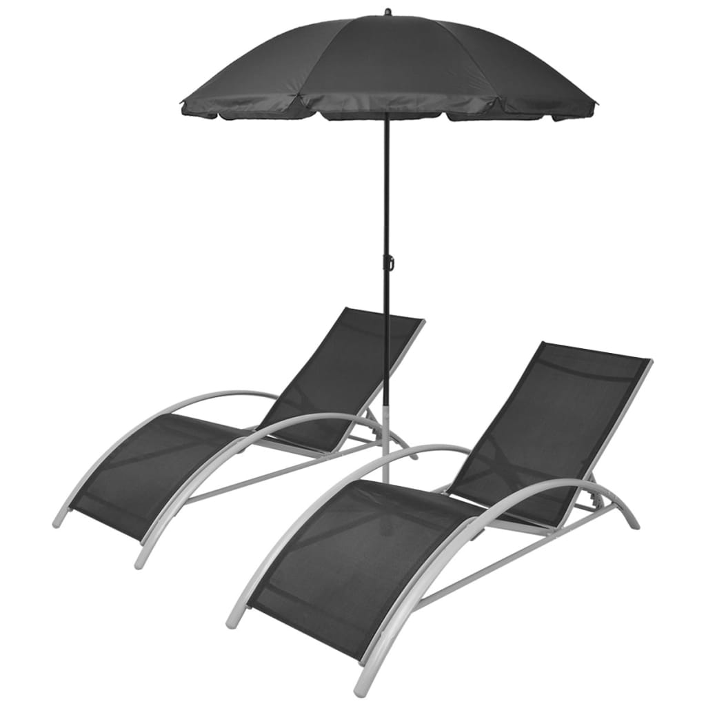 Solsängar Med Parasoll Aluminium Svart