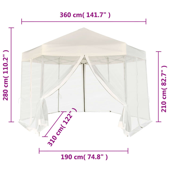 Pop-Up Partytält Med 6 Sidoväggar Sexkantigt Gräddvit 3,6X3,1 M
