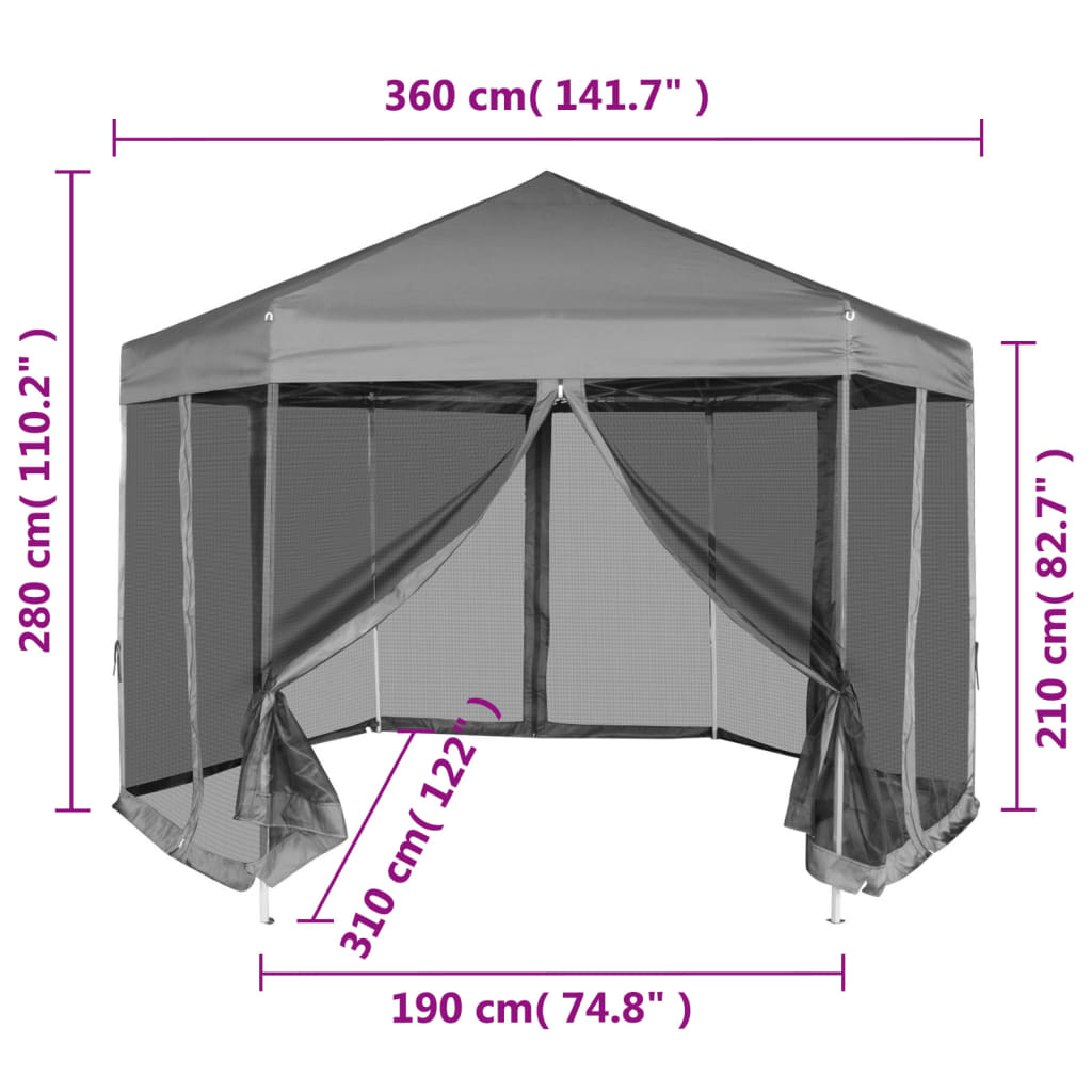 Pop-Up Partytält Med 6 Sidoväggar Sexkantigt 3,6X3,1 M