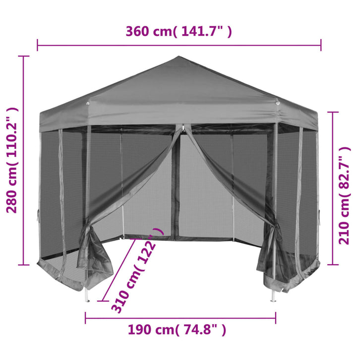 Pop-Up Partytält Med 6 Sidoväggar Sexkantigt 3,6X3,1 M