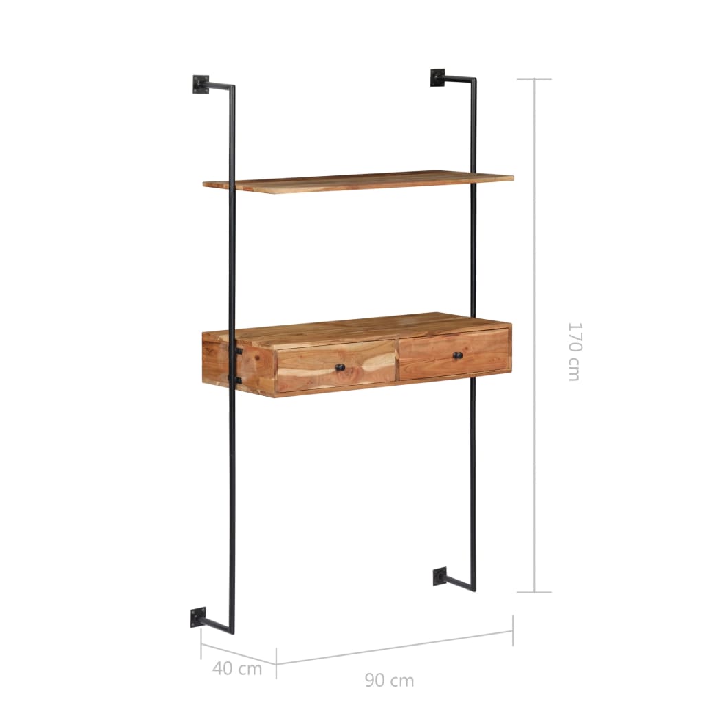 Väggmonterat Skrivbord 90X40X170 Cm Massivt Akaciaträ