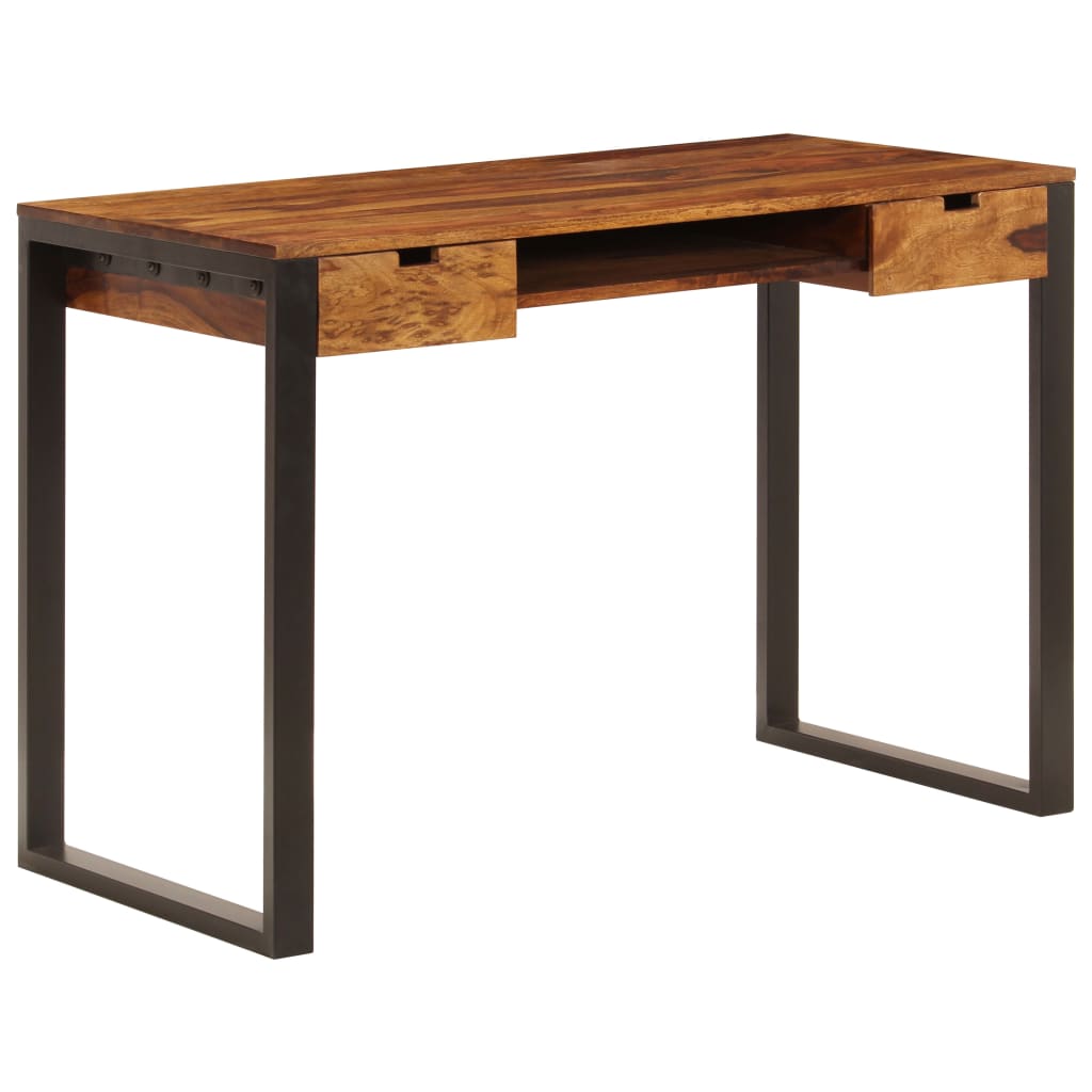 Skrivbord 110X55X78 Cm Massivt Sheshamträ Och Stål