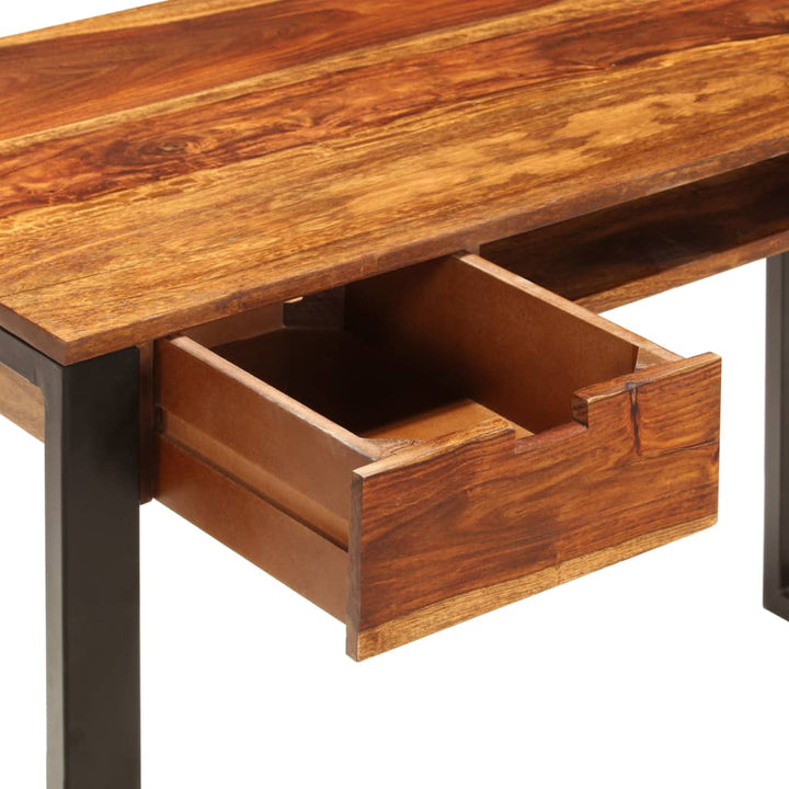 Skrivbord 110X55X78 Cm Massivt Sheshamträ Och Stål