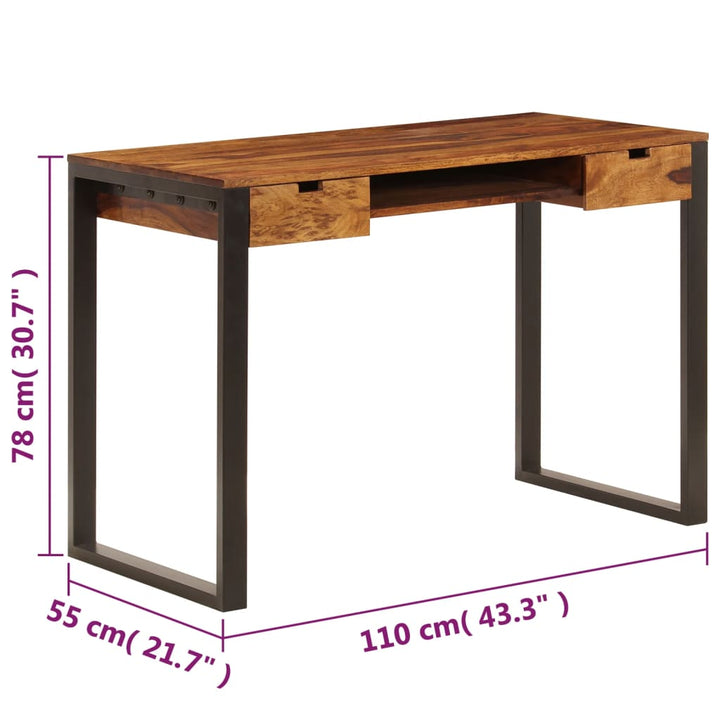 Skrivbord 110X55X78 Cm Massivt Sheshamträ Och Stål