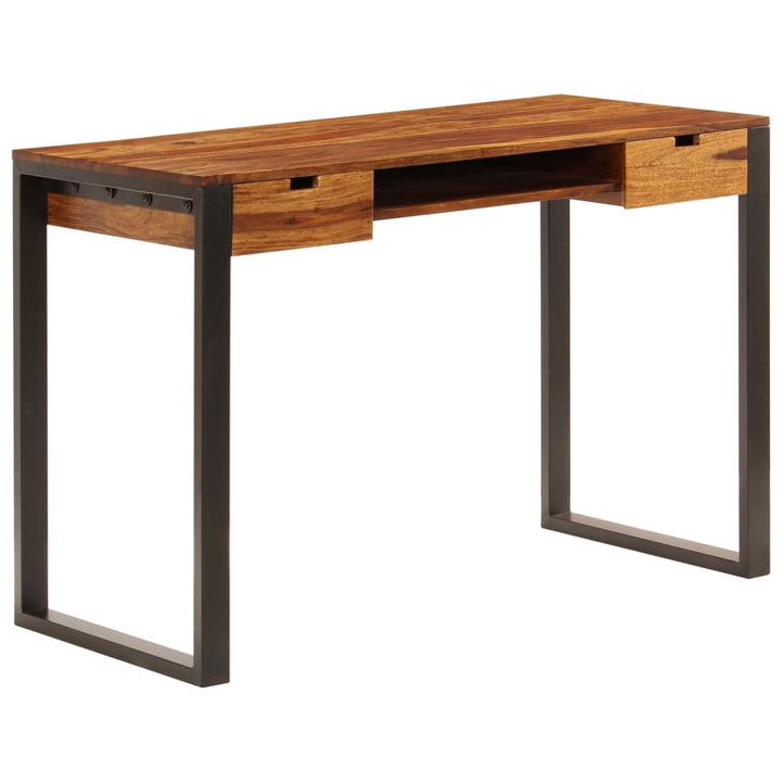 Skrivbord 110X55X78 Cm Massivt Sheshamträ Och Stål