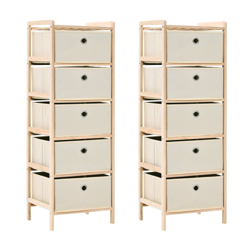 Förvaringshyllor 2 St Med 5 Tygkorgar Cederträ Beige