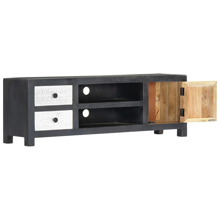 Tv-Bänk Handsnidad Grå&amp;Vit 120X30X40 Cm Massivt Mangoträ
