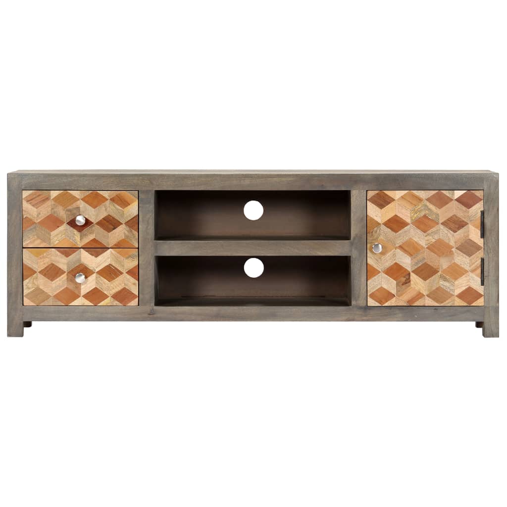 Tv-Bänk Grå 120X30X40 Cm Massivt Mangoträ