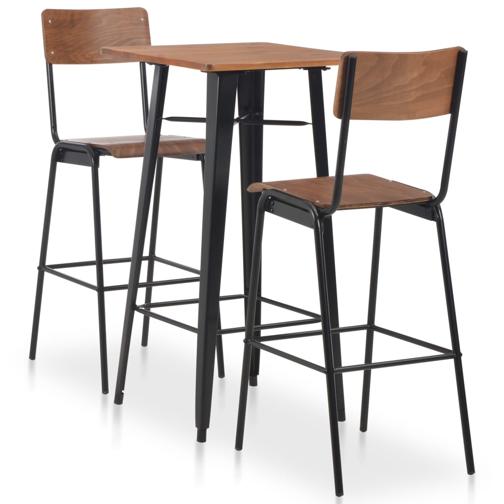 Bargrupp 3 Delar Stål Brun Svart