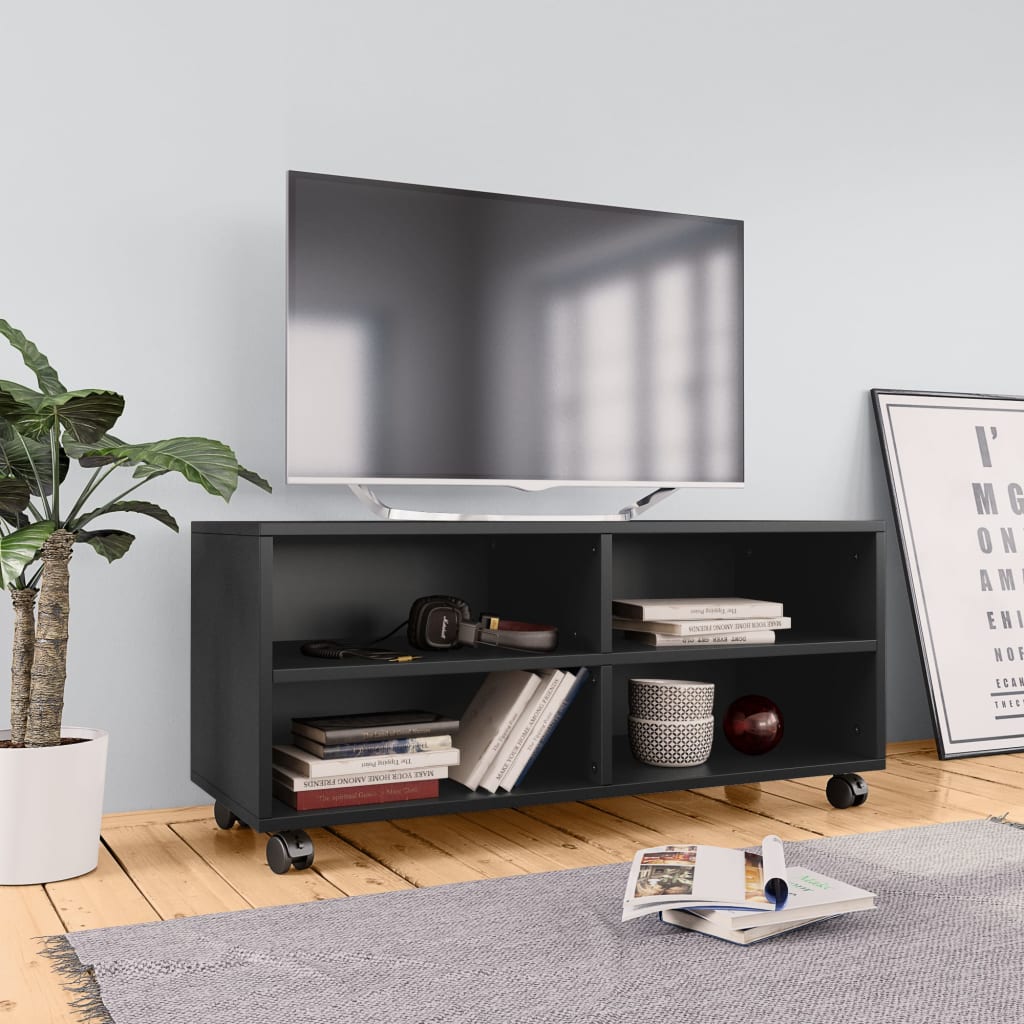 Tv-Bänk Med Hjul 90X35X35 Cm Konstruerat Trä