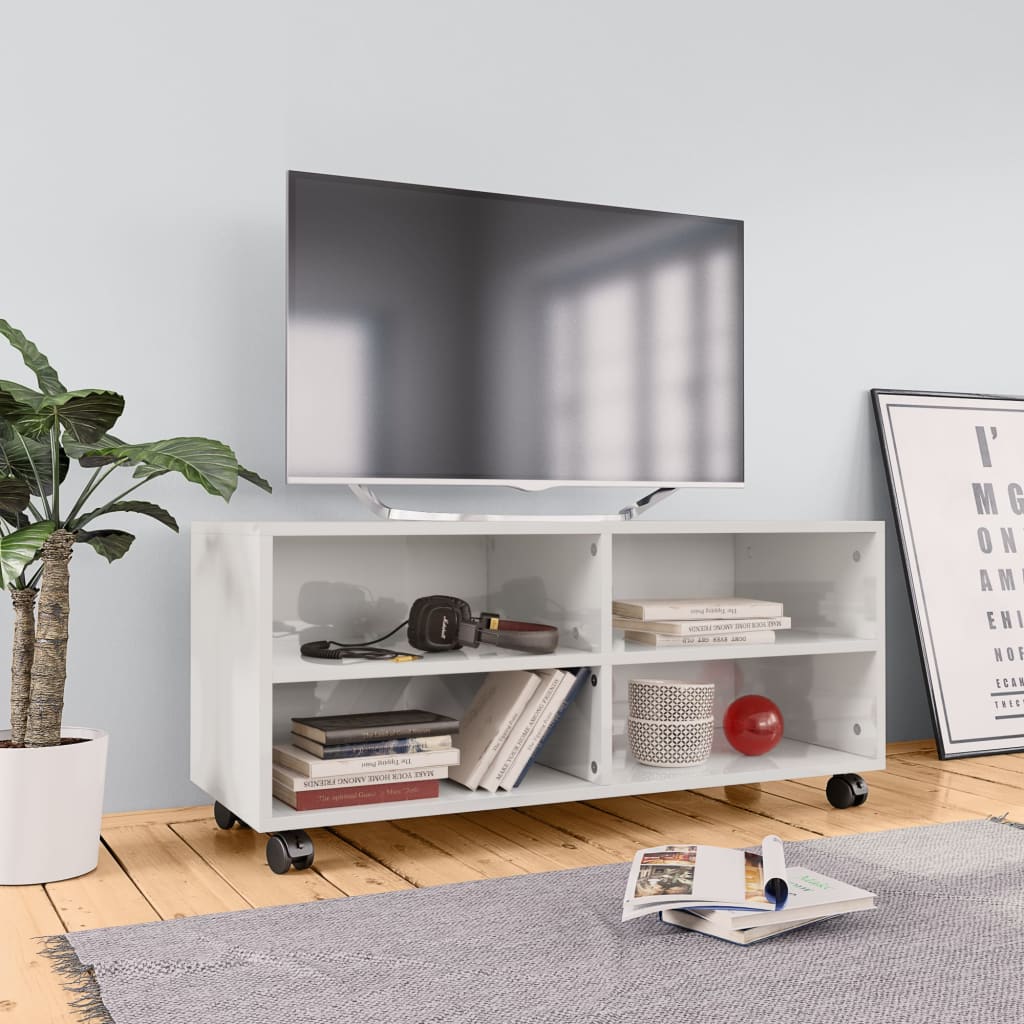 Tv-Bänk Med Hjul 90X35X35 Cm Konstruerat Trä