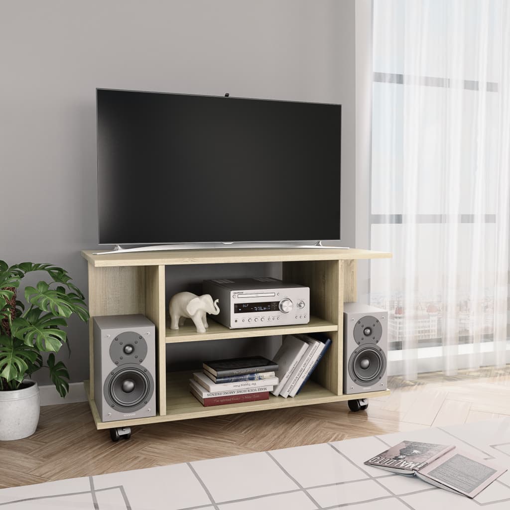 Tv-Bänk Med Hjul 80X40X45 Cm Konstruerat Trä