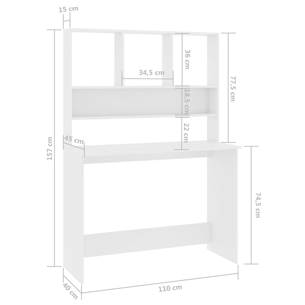 Skrivbord Med Hyllor 110X45X157 Cm Konstruerat Trä