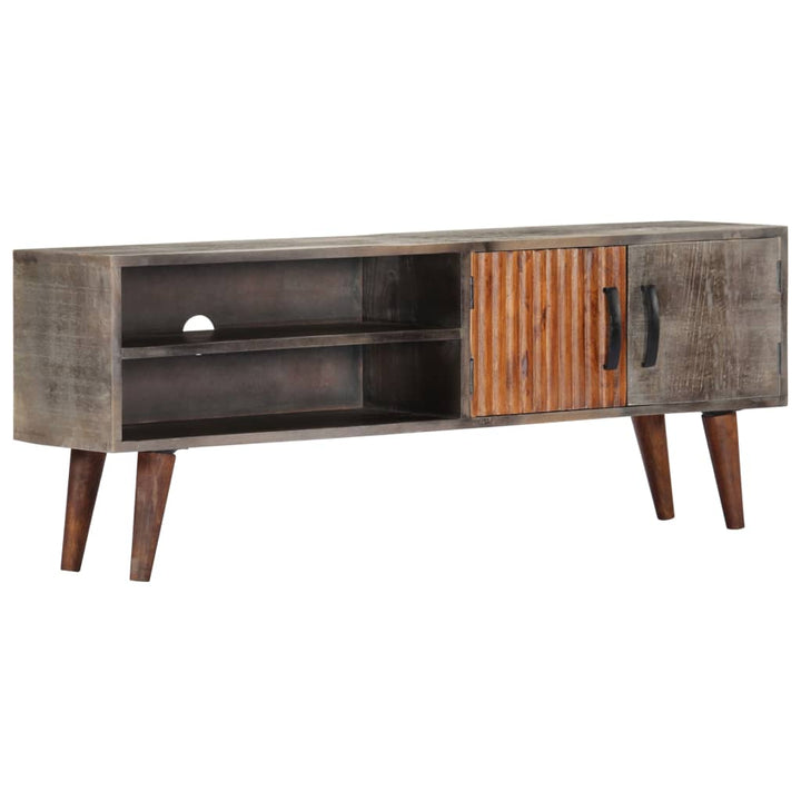 Tv-Bänk Grå 130X30X46 Cm Massivt Grovt Mangoträ