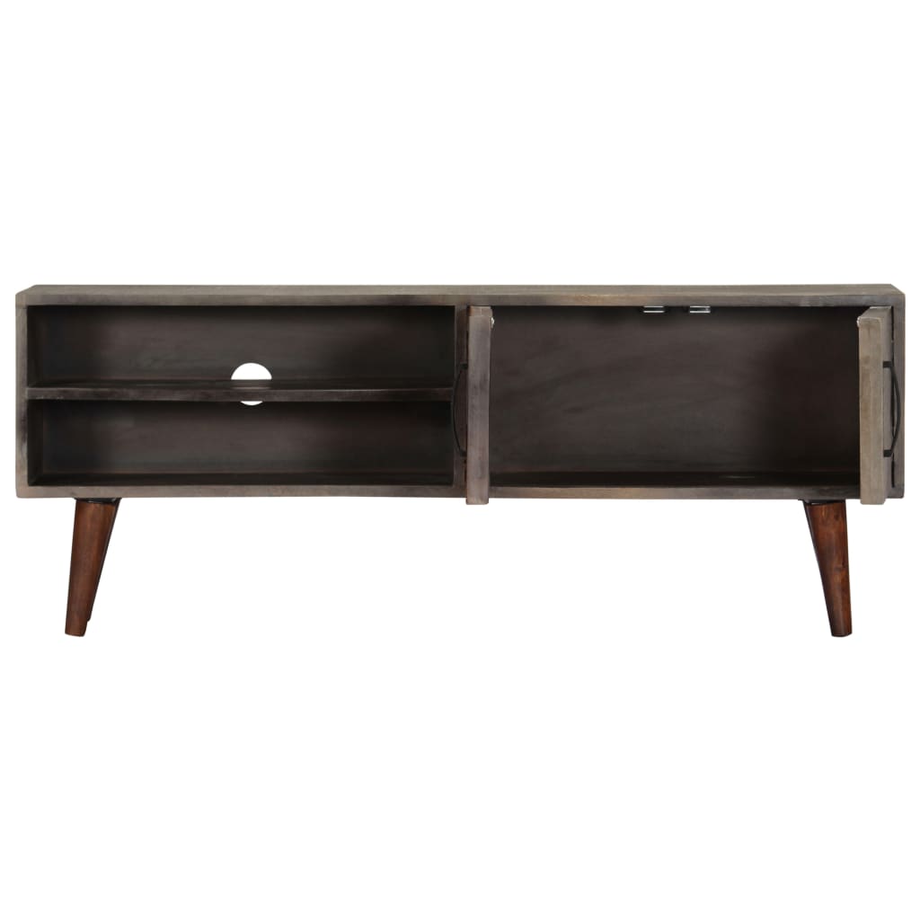 Tv-Bänk Grå 130X30X46 Cm Massivt Grovt Mangoträ