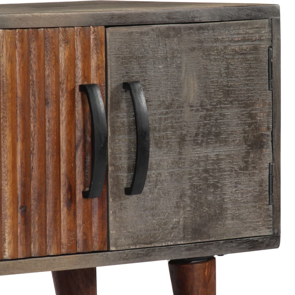 Tv-Bänk Grå 130X30X46 Cm Massivt Grovt Mangoträ