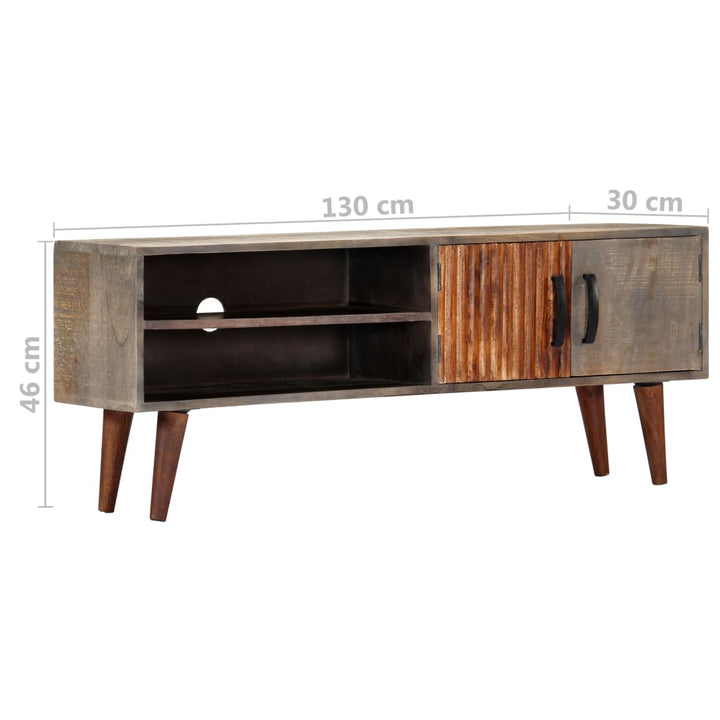 Tv-Bänk Grå 130X30X46 Cm Massivt Grovt Mangoträ