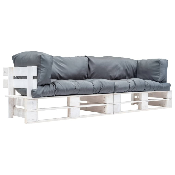 Pallsoffa 2 Delar Med Grå Dynor Furu