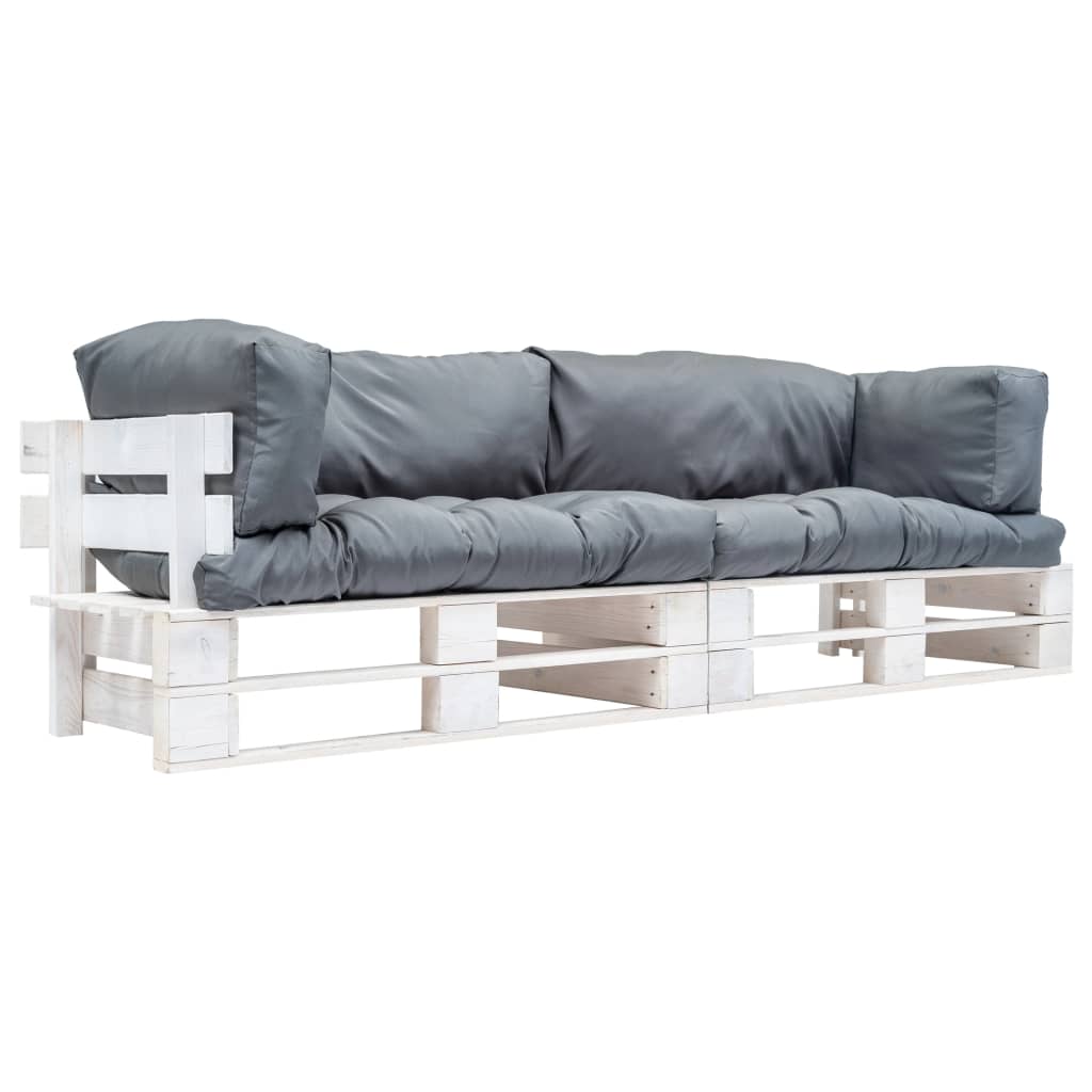 Pallsoffa 2 Delar Med Grå Dynor Furu