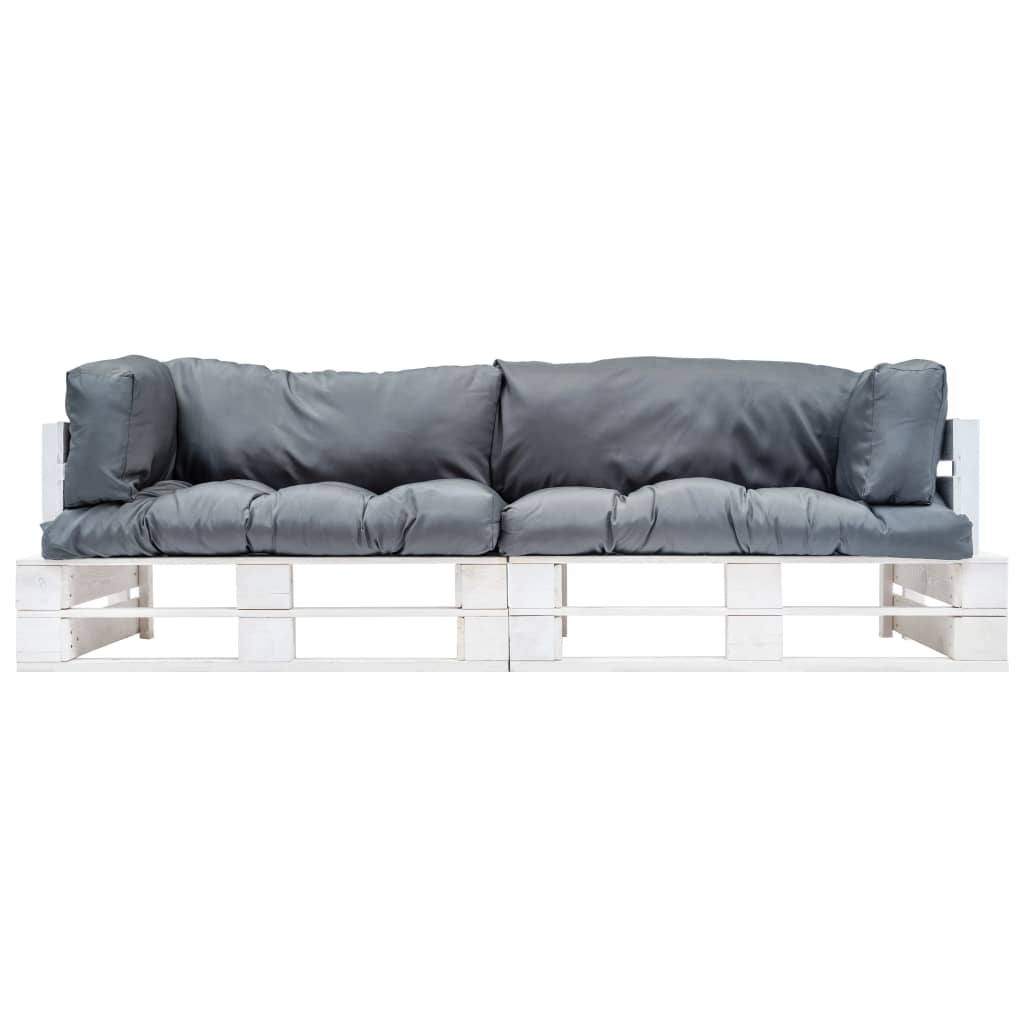 Pallsoffa 2 Delar Med Grå Dynor Furu
