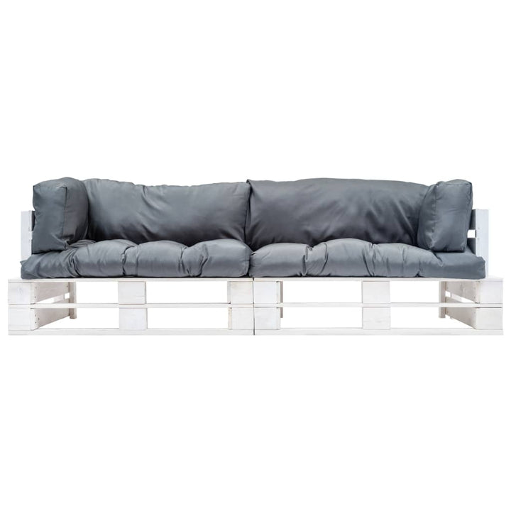 Pallsoffa 2 Delar Med Grå Dynor Furu