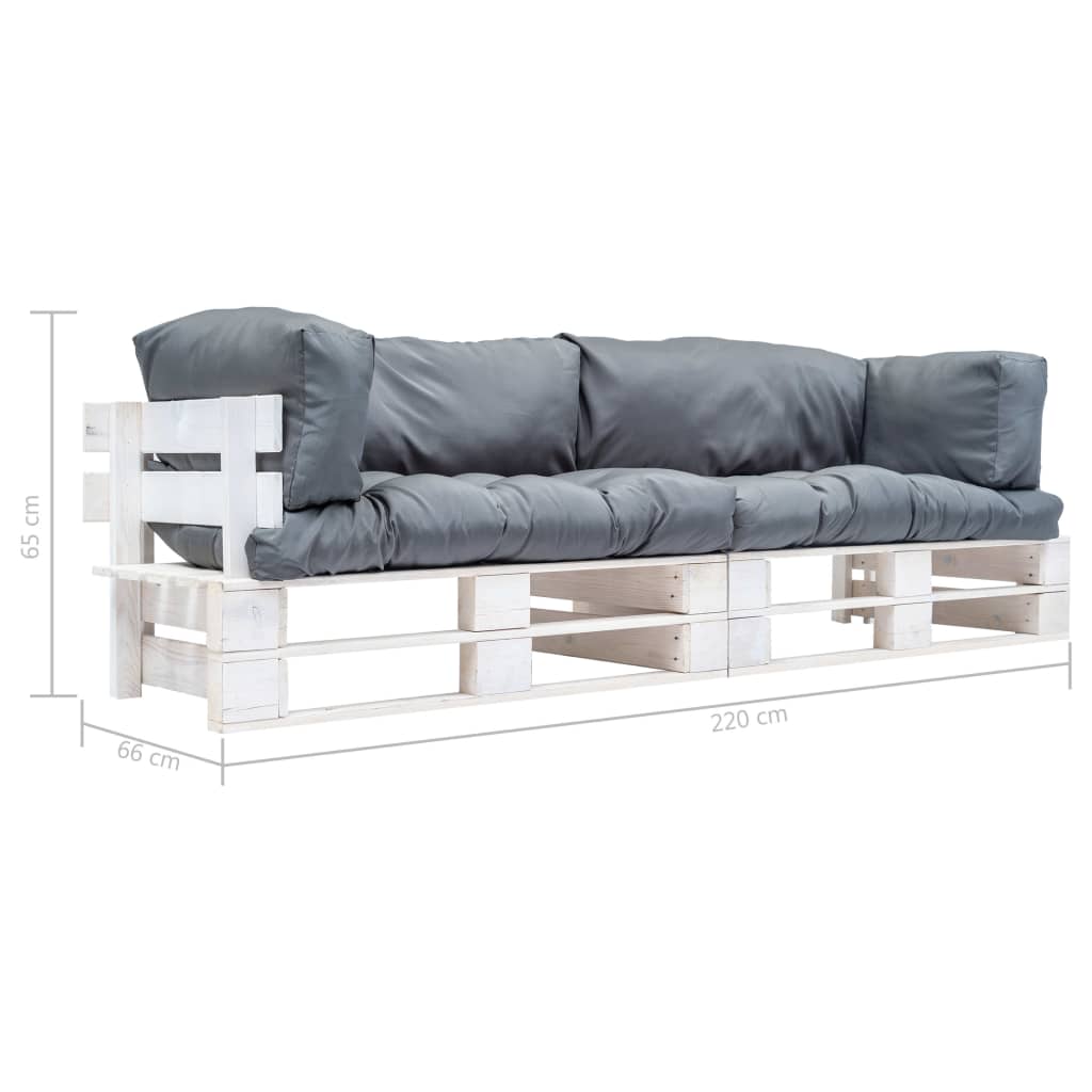 Pallsoffa 2 Delar Med Grå Dynor Furu