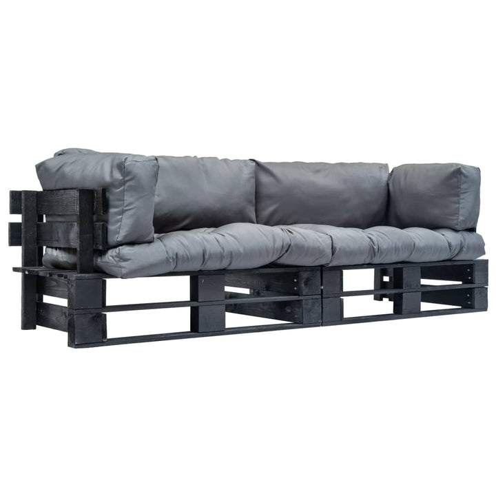 Pallsoffa 2 Delar Med Grå Dynor Furu