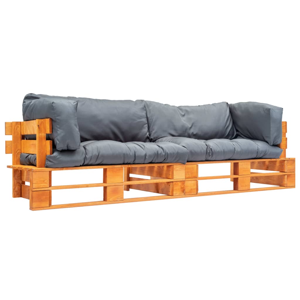 Pallsoffa 2 Delar Med Grå Dynor Furu