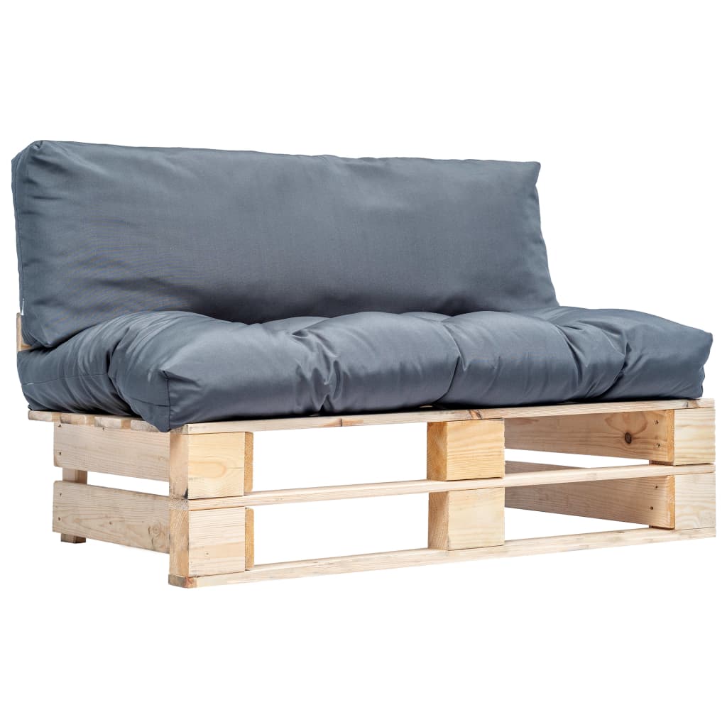Pallsoffa Med Dynor Grå Massiv Furu
