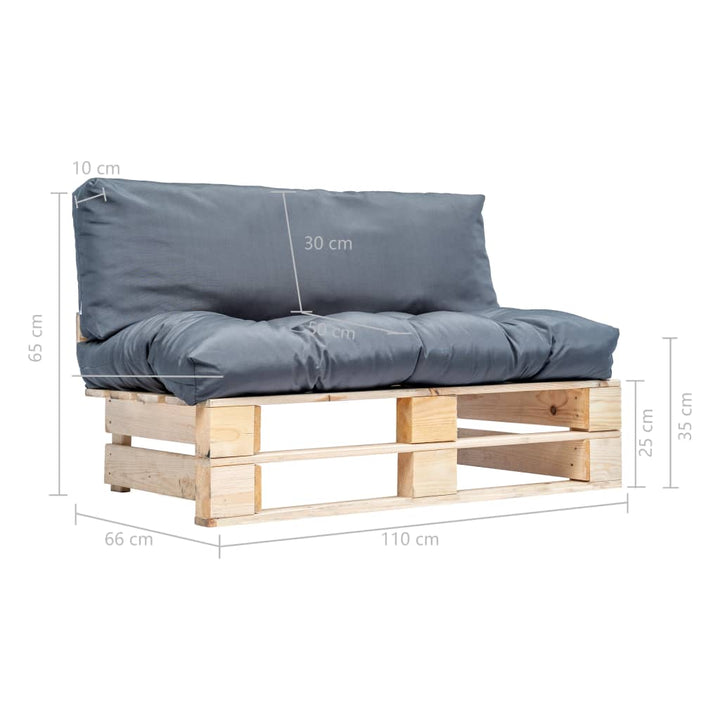 Pallsoffa Med Dynor Grå Massiv Furu