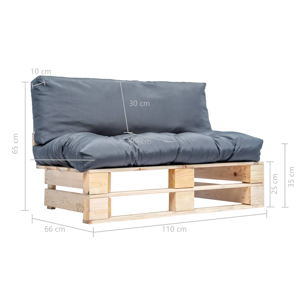 Pallsoffa Med Dynor Grå Massiv Furu