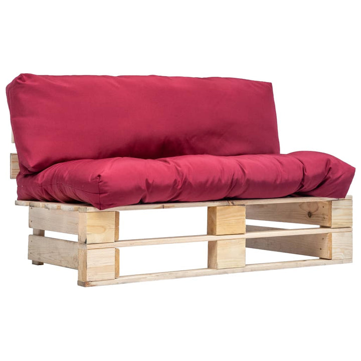 Pallsoffa Med Dynor Röd Massiv Furu