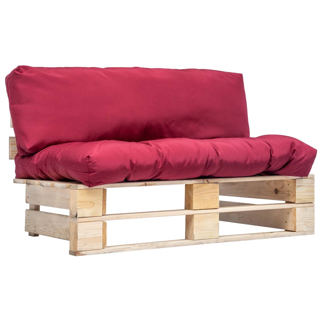 Pallsoffa Med Dynor Röd Massiv Furu