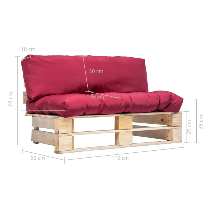 Pallsoffa Med Dynor Röd Massiv Furu