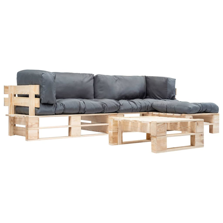 Pallsoffa 4 Delar Med Grå Dynor Trä