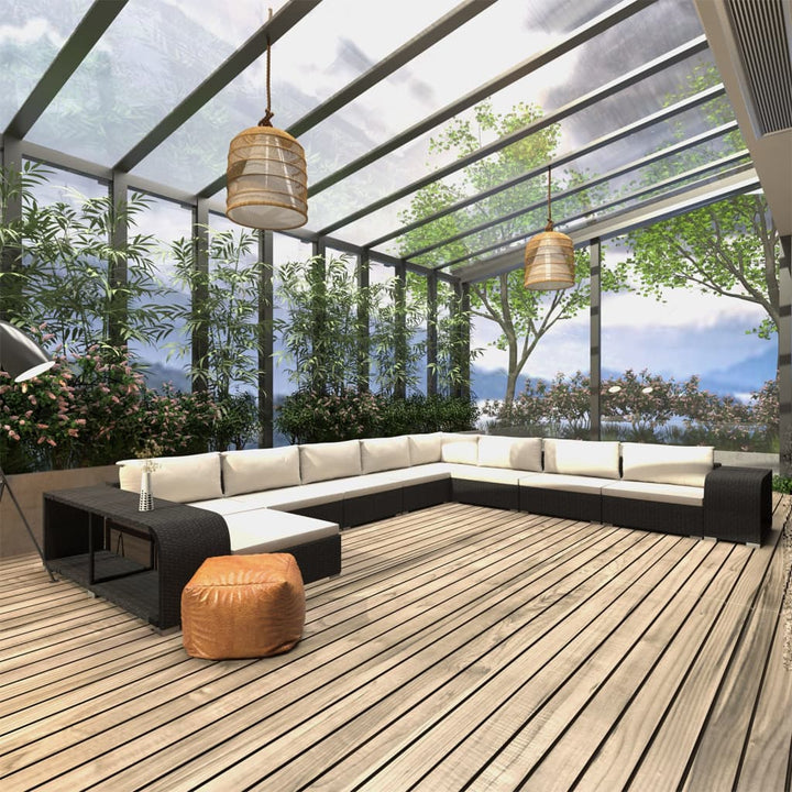 Loungegrupp För Trädgården M. Dynor 11 Delar Konstrotting Svart
