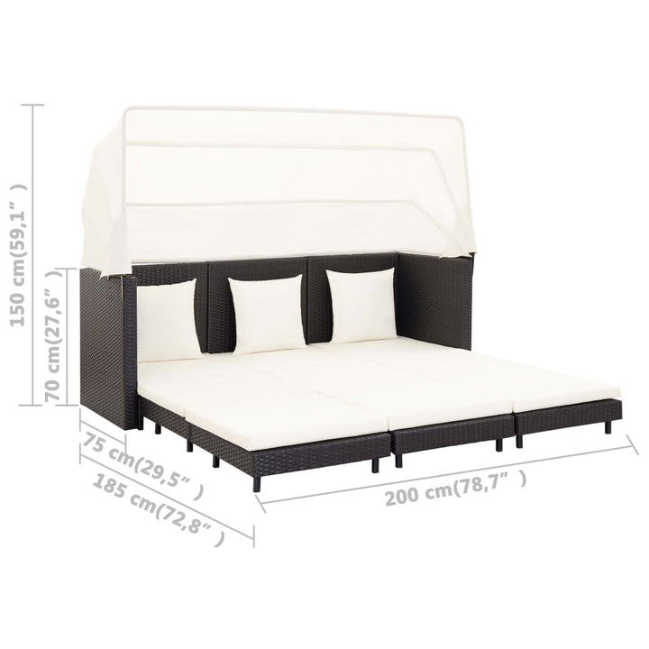 Trädgårdssäng 3-Sits Förlängningsbar Med Tak Konstrotting