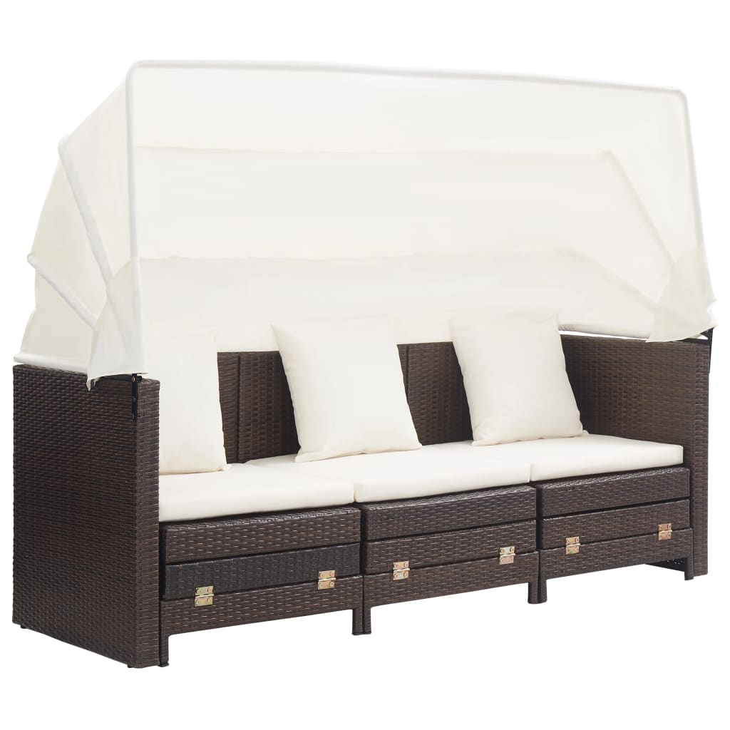 Trädgårdssäng 3-Sits Förlängningsbar Med Tak Konstrotting