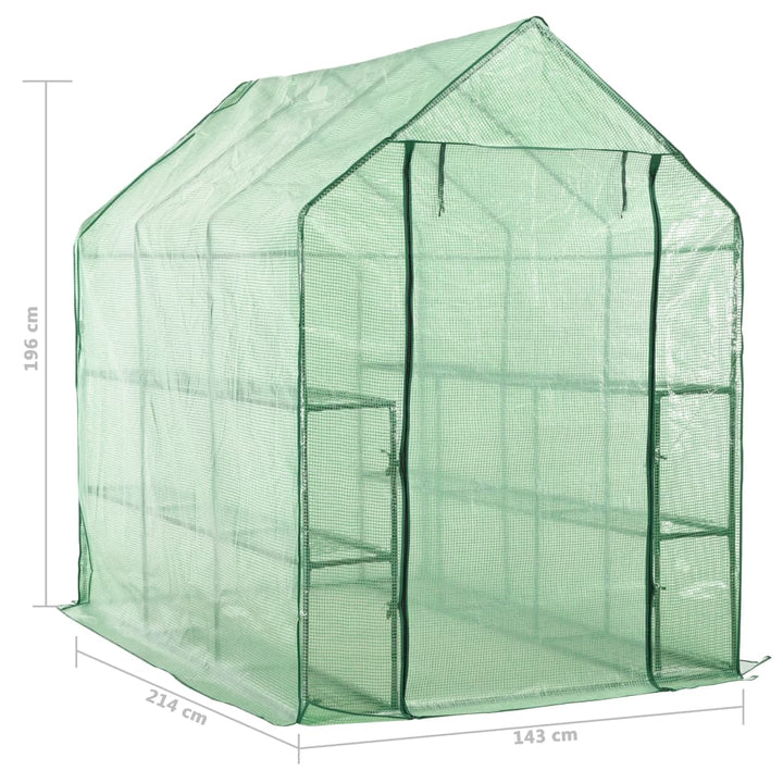 Växthus Med 12 Hyllor Stål 143X214X196 Cm
