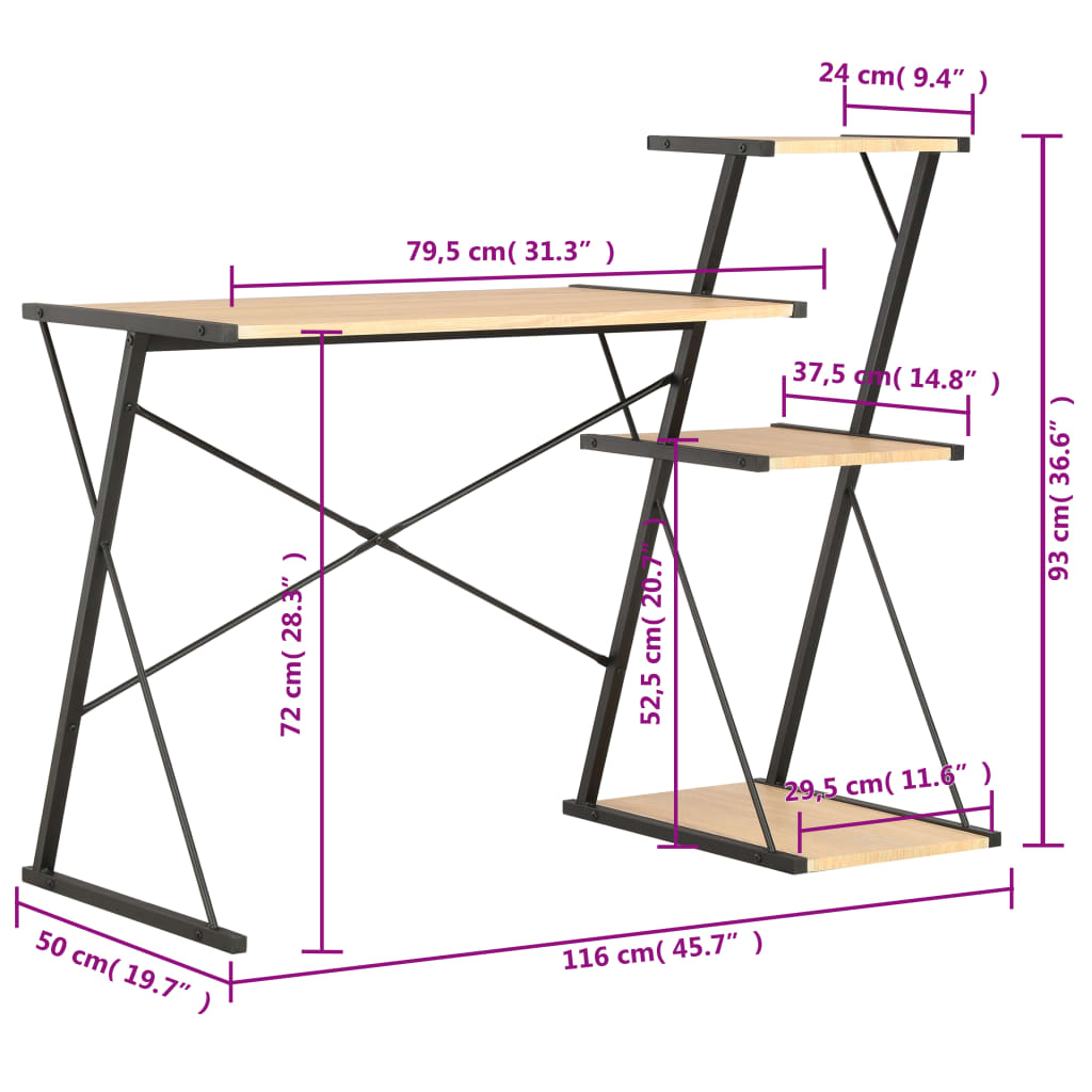 Skrivbord Med Hylla 116X50X93 Cm