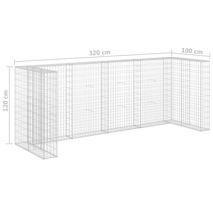Gabionmur För Soptunnor Galvaniserat Stål 320X100X120 Cm