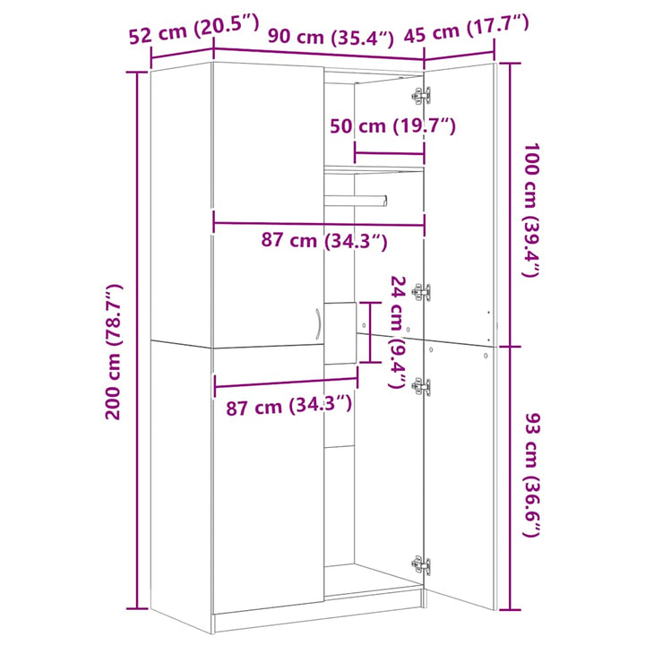 Garderob 90X52X200 Cm Konstruerat Trä