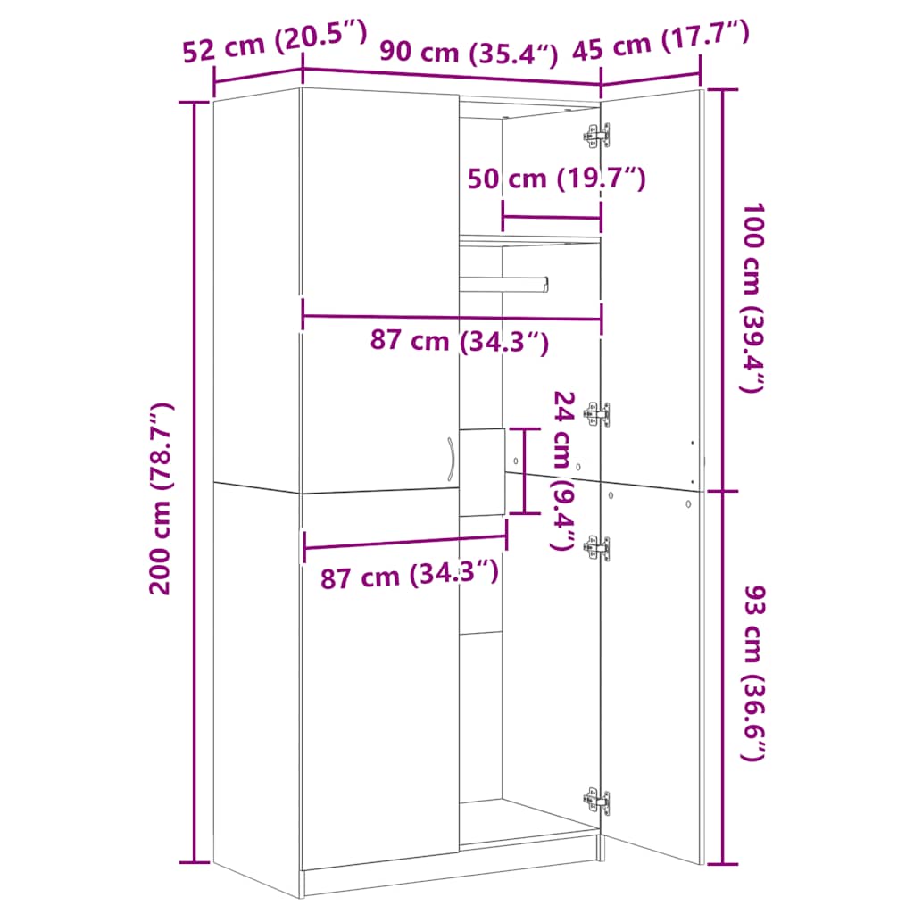 Garderob 90X52X200 Cm Konstruerat Trä