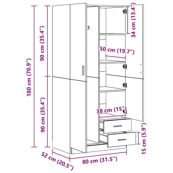 Garderob 80X52X180 Cm Konstruerat Trä